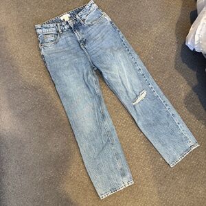 H&M Light Blue Straight Leg Distressed Jeans
